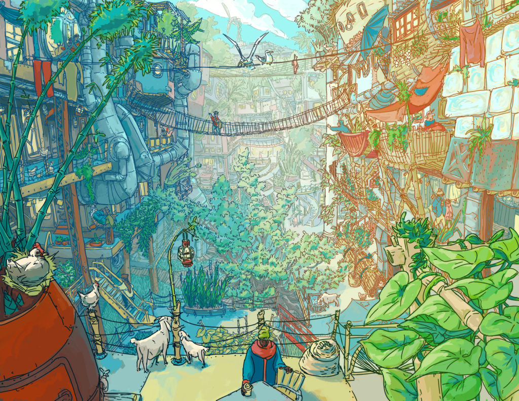 Blue Sky Environment Concept for unannounced solarpunk game from Peculiar Path