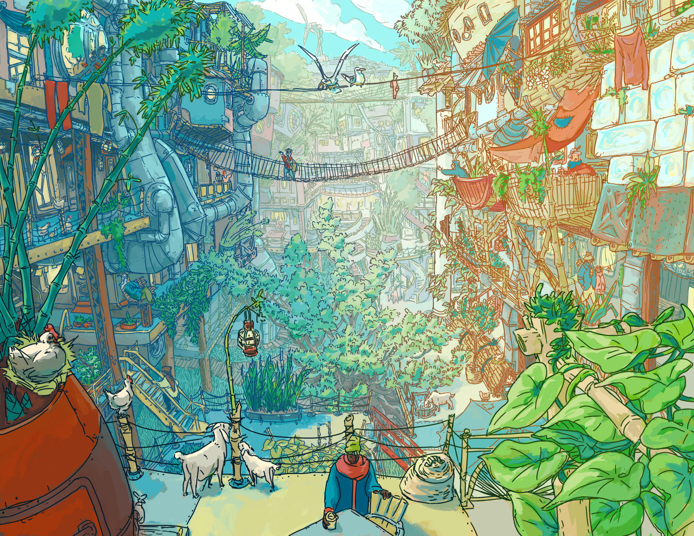 Blue Sky Environment Concept for unannounced solarpunk game from Peculiar Path