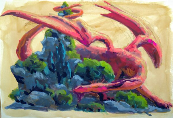 Dragon WIP Gouache Painting