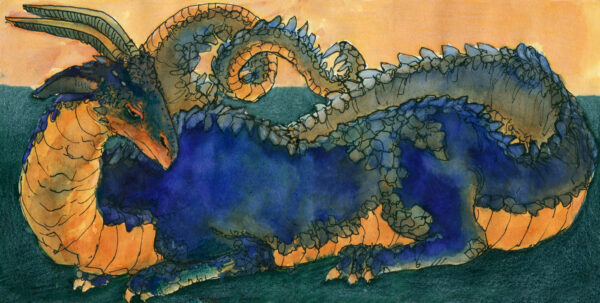 blue and green inky dragon