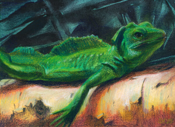 a grumpy lizard painting
