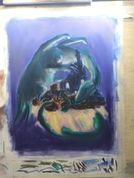 chalk pastel dragon island WIP
