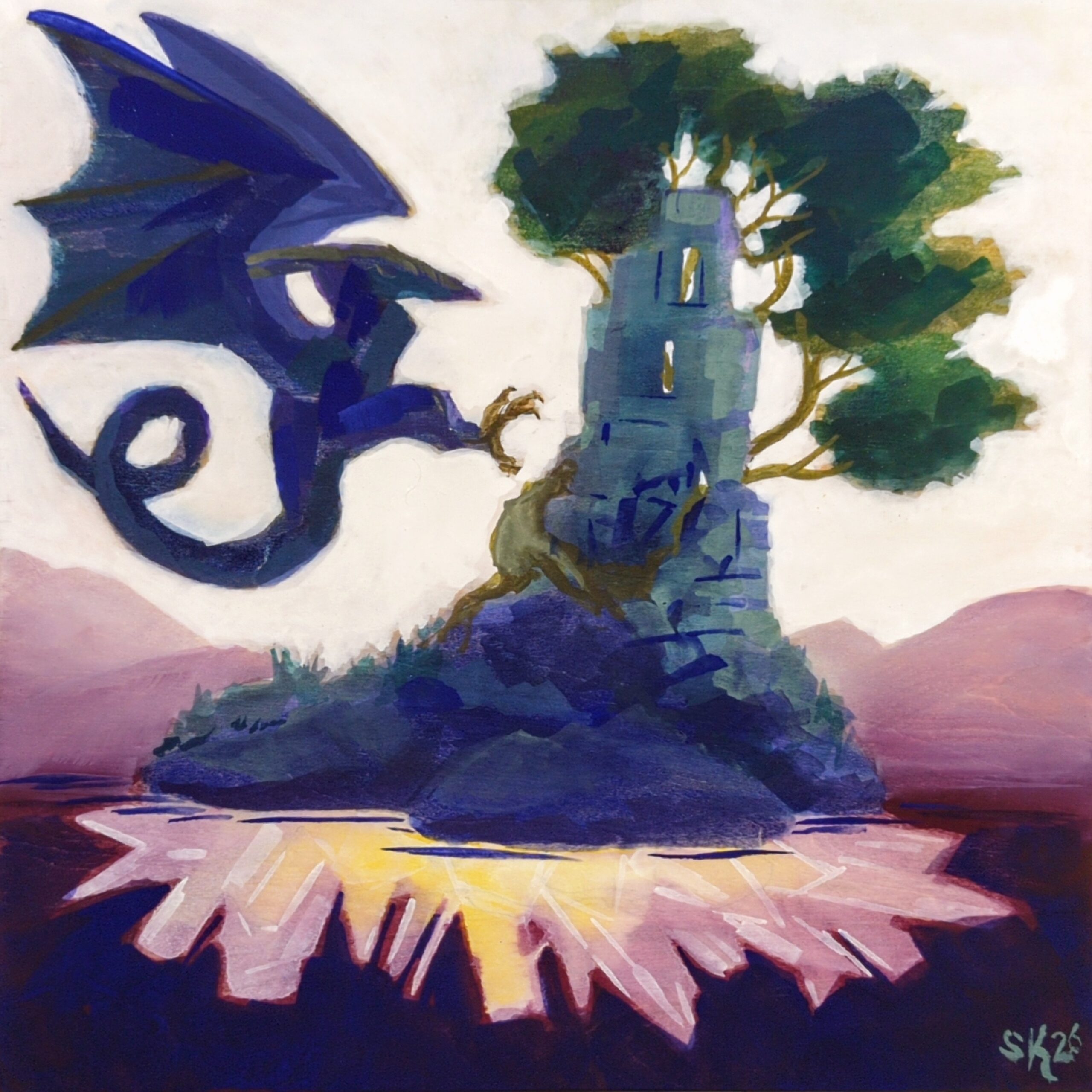 Dragon Crystal Island on Wood Panel